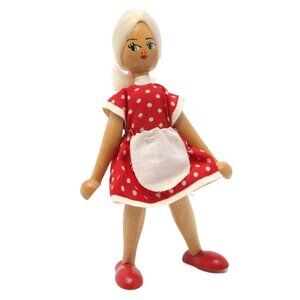 Vintage Polish Wooden Peg Joli Doll Blonde Polka Dots 70s Handmade Collectable